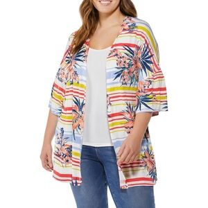 7th Ray Women’s Tropical Stripe Open Front Kimono | Size Large